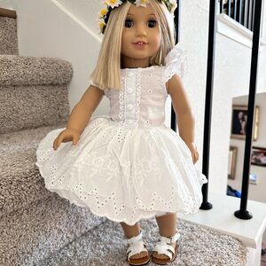 Hand Crafted White Eyelet Lace Dress for 18-Inch Doll